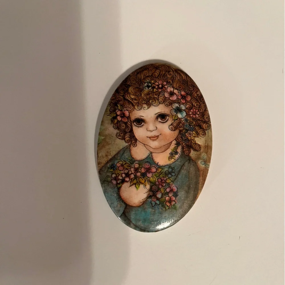 Vintage Oval mirror with Floral Design & girl